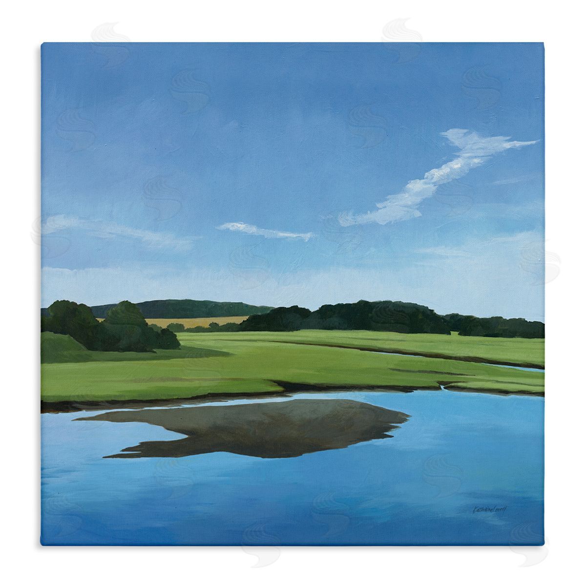 Serene Pond Lake Landscape Canvas Wall Art, Home Decor by Kathrine Lovell