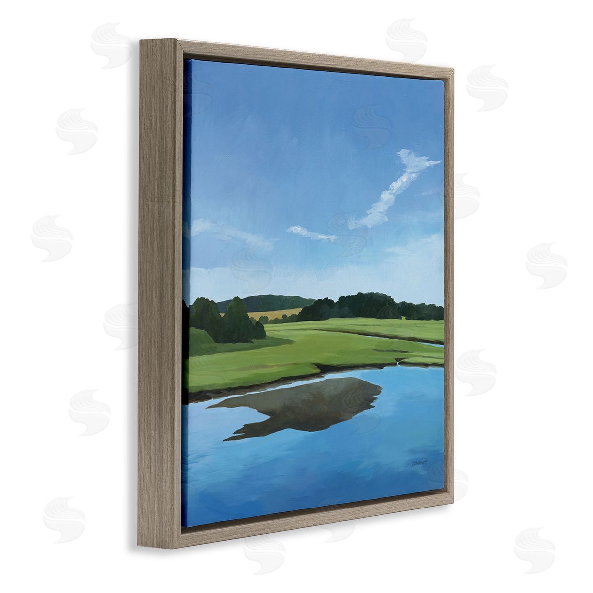 Serene Pond Lake Landscape Brown Floating Frame Canvas Wall Art, Home Decor by Kathrine Lovell