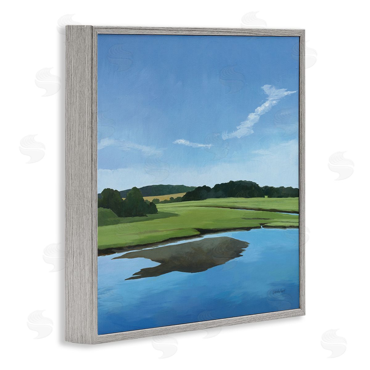 Serene Pond Lake Landscape Grey Frame Print Wall Art, Home Decor by Kathrine Lovell