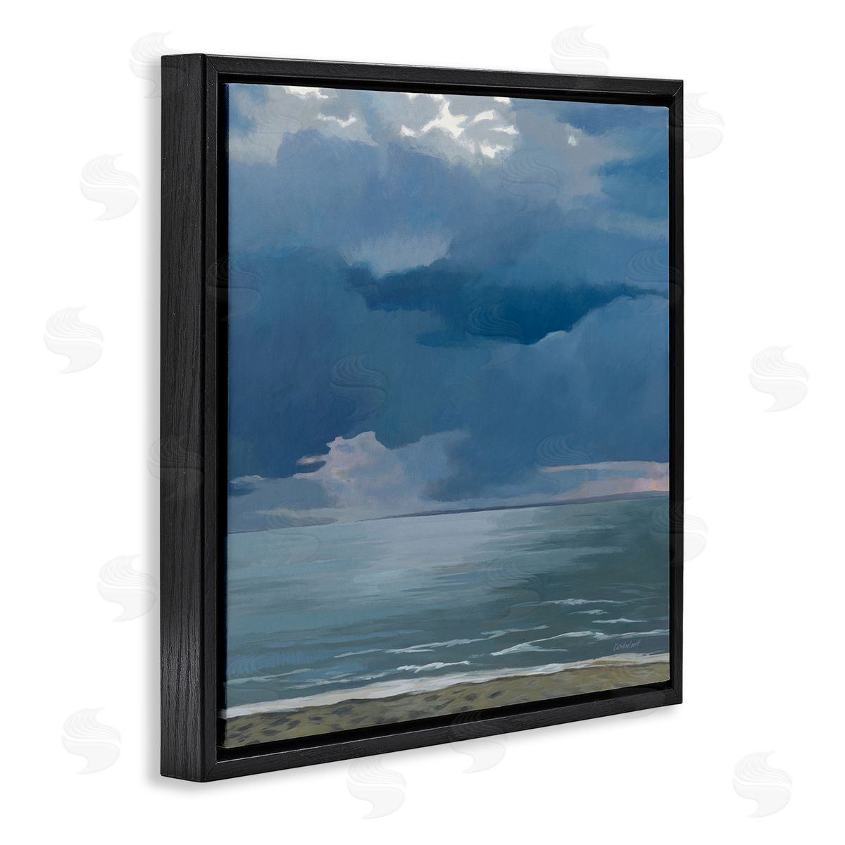 Gloomy Cloud Beachscape Painting Black Floating Frame Canvas Wall Art, Home Decor by Kathrine Lovell