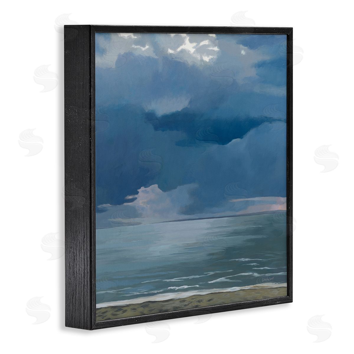 Gloomy Cloud Beachscape Painting Black Frame Print Wall Art, Home Decor by Kathrine Lovell