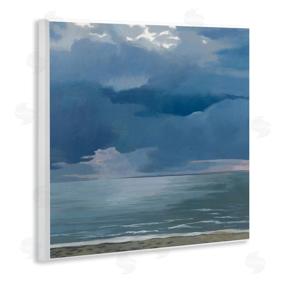 Gloomy Cloud Beachscape Painting Wood Plaque Wall Art, Home Decor by Kathrine Lovell