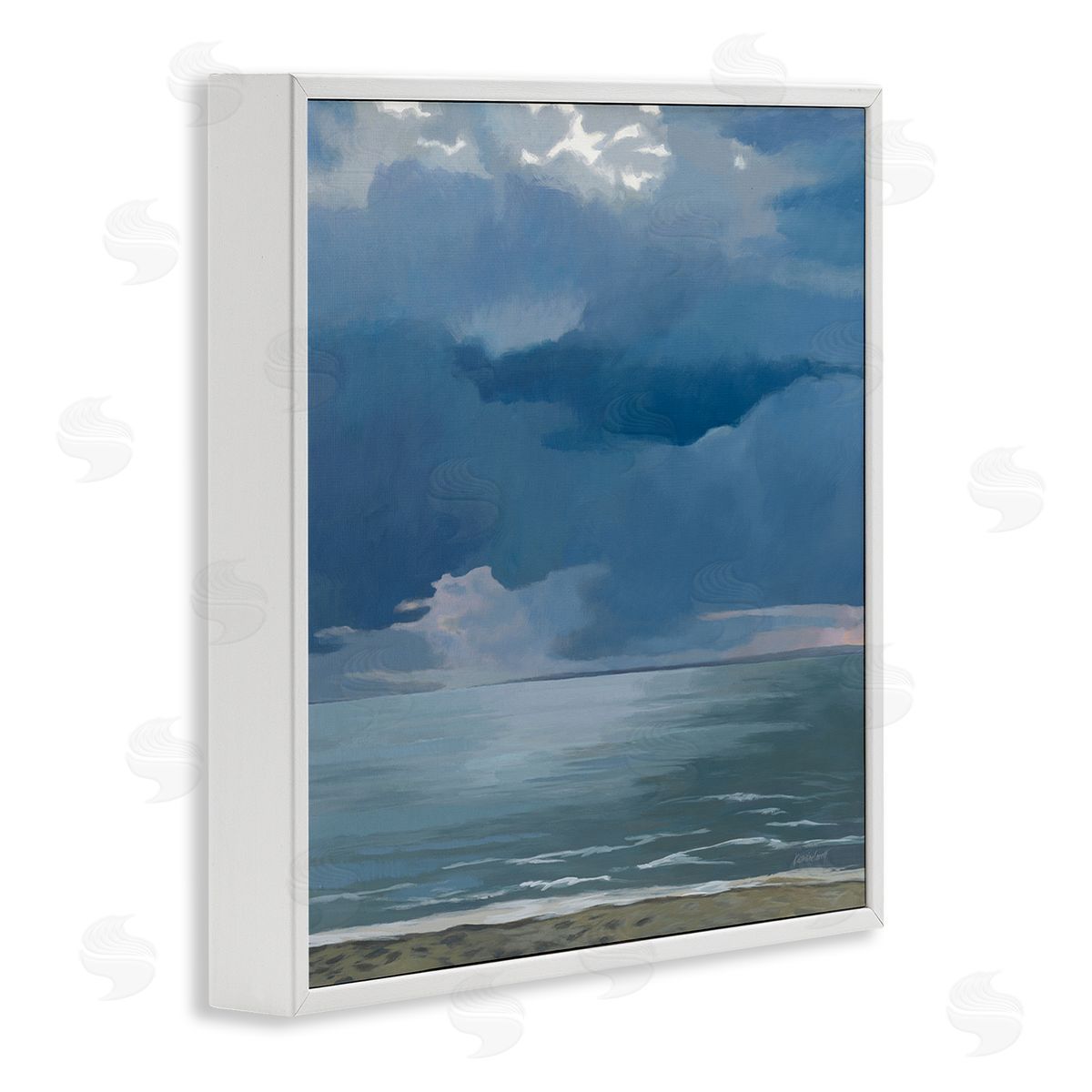 Gloomy Cloud Beachscape Painting White Frame Print Wall Art, Home Decor by Kathrine Lovell
