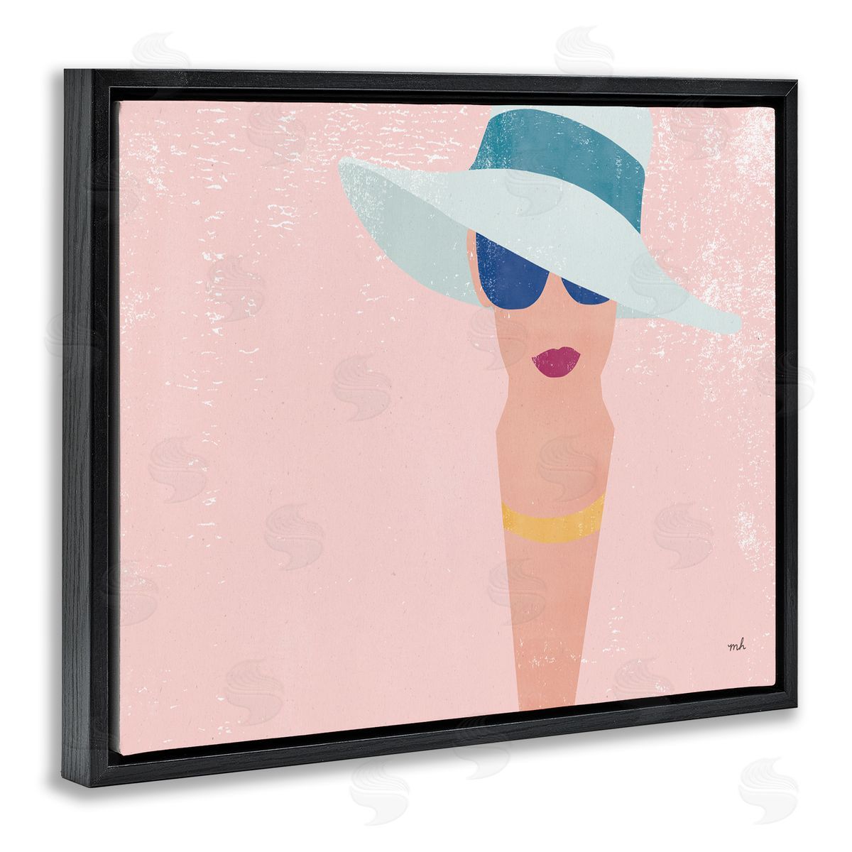 Pink Pastel Female Portrait Black Floating Frame Canvas Wall Art, Home Decor by Moira Hershey