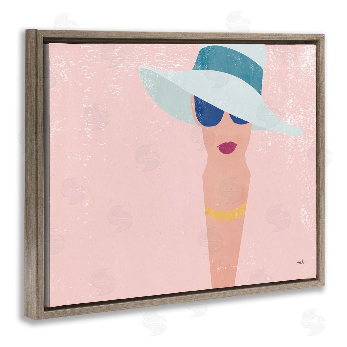 Pink Pastel Female Portrait Brown Floating Frame Canvas Wall Art, Home Decor by Moira Hershey