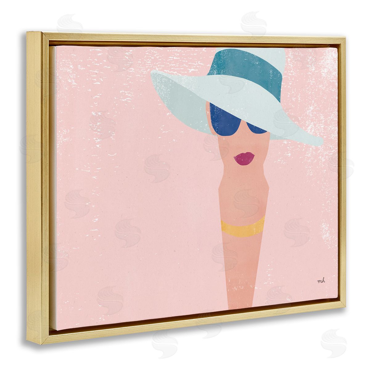 Pink Pastel Female Portrait Gold Floating Frame Canvas Wall Art, Home Decor by Moira Hershey