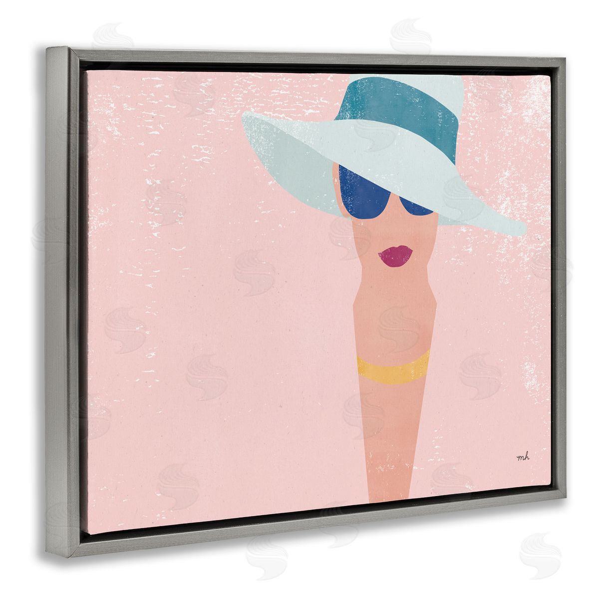 Pink Pastel Female Portrait Grey Floating Frame Canvas Wall Art, Home Decor by Moira Hershey