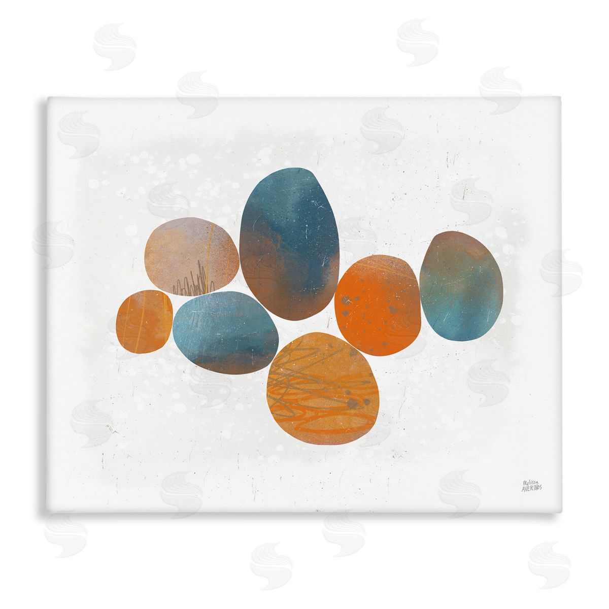 Abstract Blue Orange Stones Canvas Wall Art, Home Decor by Melissa Averinos