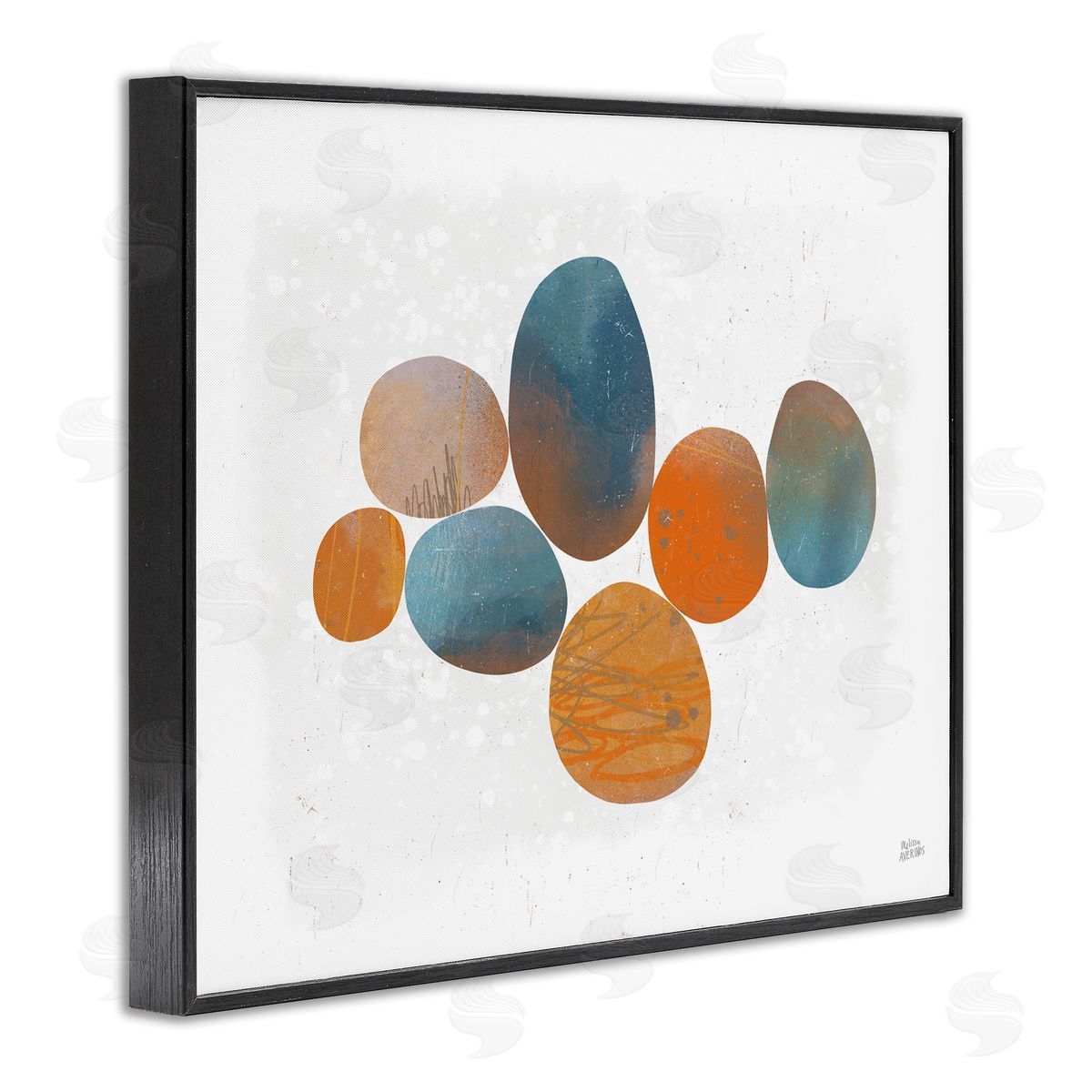 Abstract Blue Orange Stones Black Frame Print Wall Art, Home Decor by Melissa Averinos