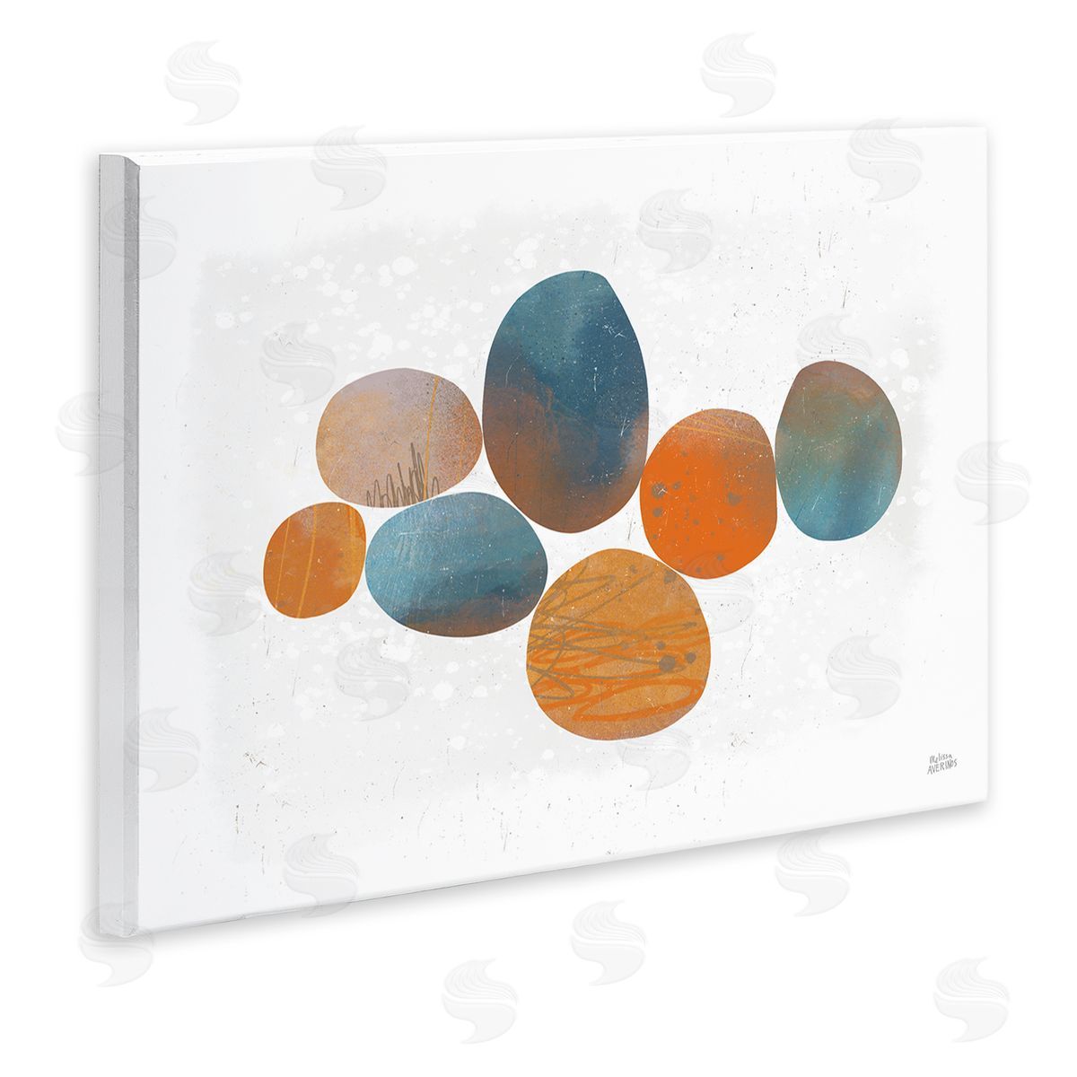 Abstract Blue Orange Stones Wood Plaque Wall Art, Home Decor by Melissa Averinos