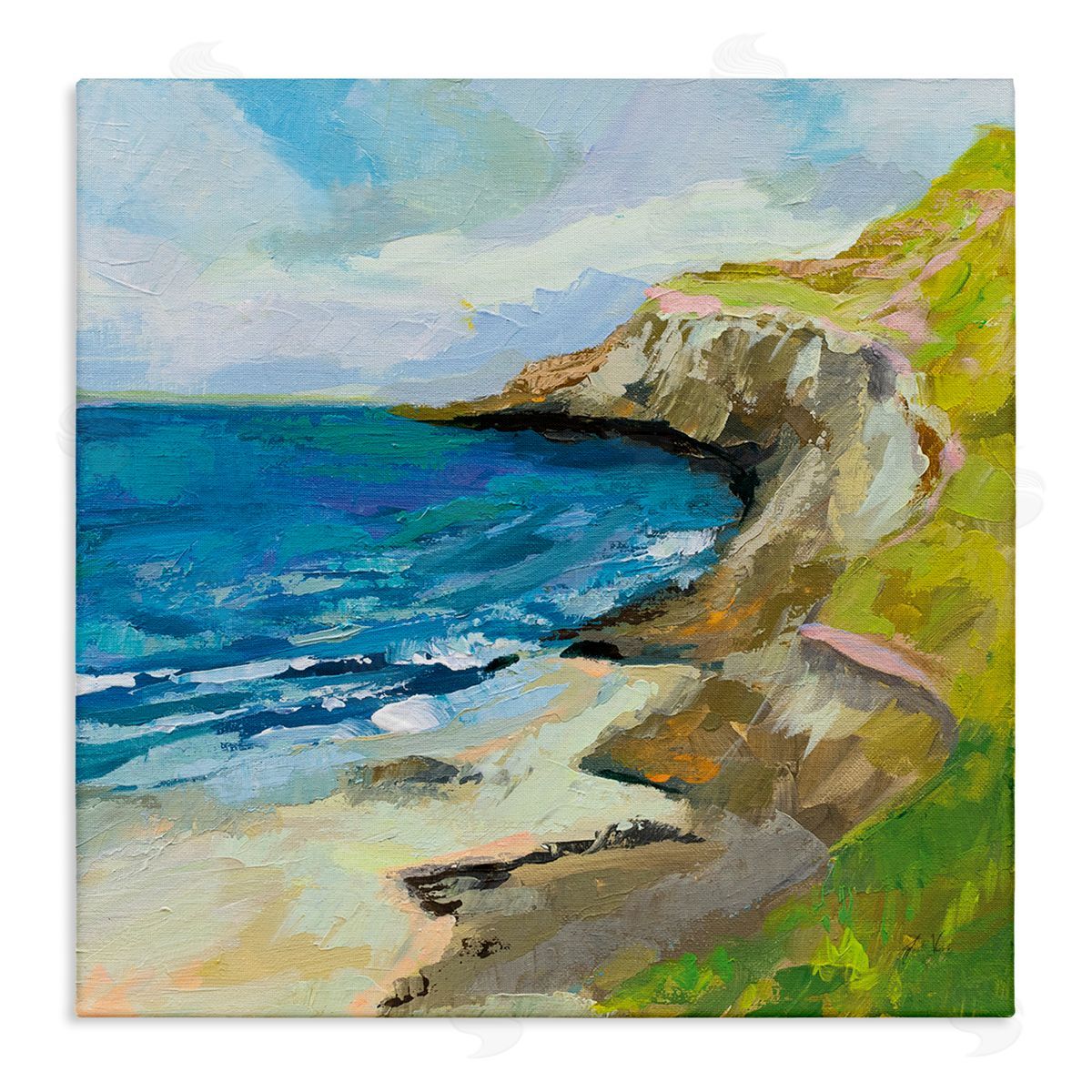 Beach Cove and Cliff Painting Canvas Wall Art, Home Decor by Jeanette Vertentes
