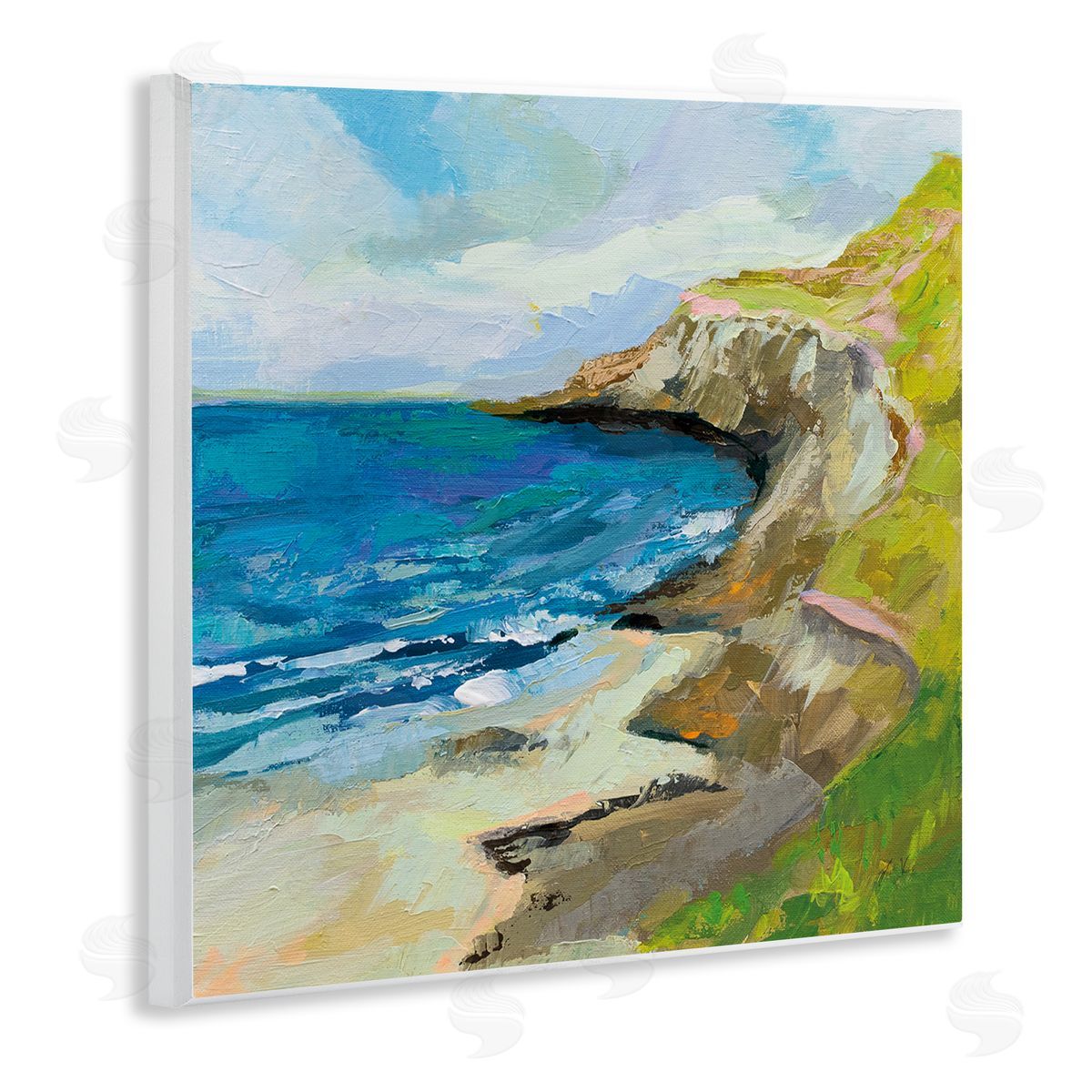 Beach Cove and Cliff Painting Wood Plaque Wall Art, Home Decor by Jeanette Vertentes