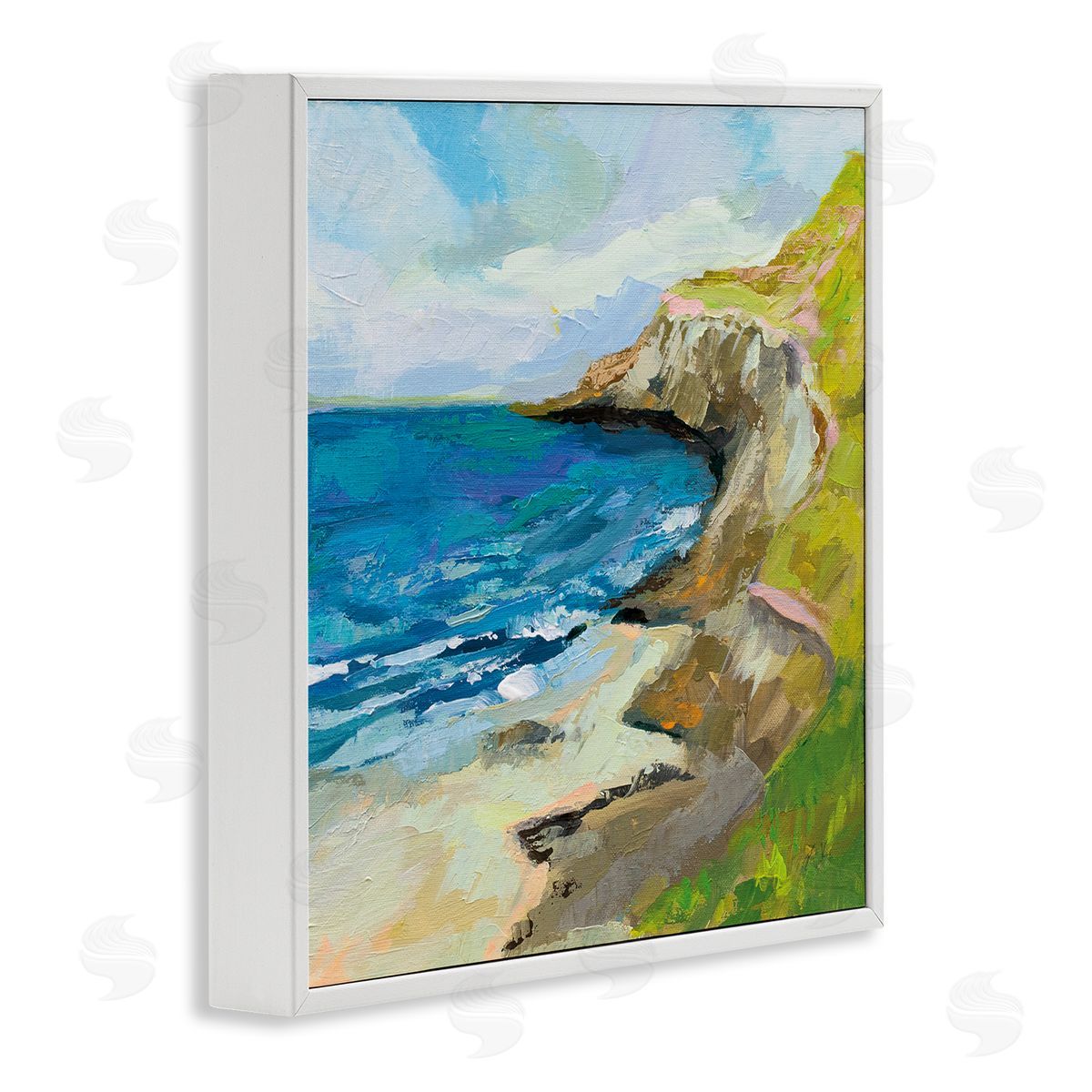 Beach Cove and Cliff Painting White Frame Print Wall Art, Home Decor by Jeanette Vertentes