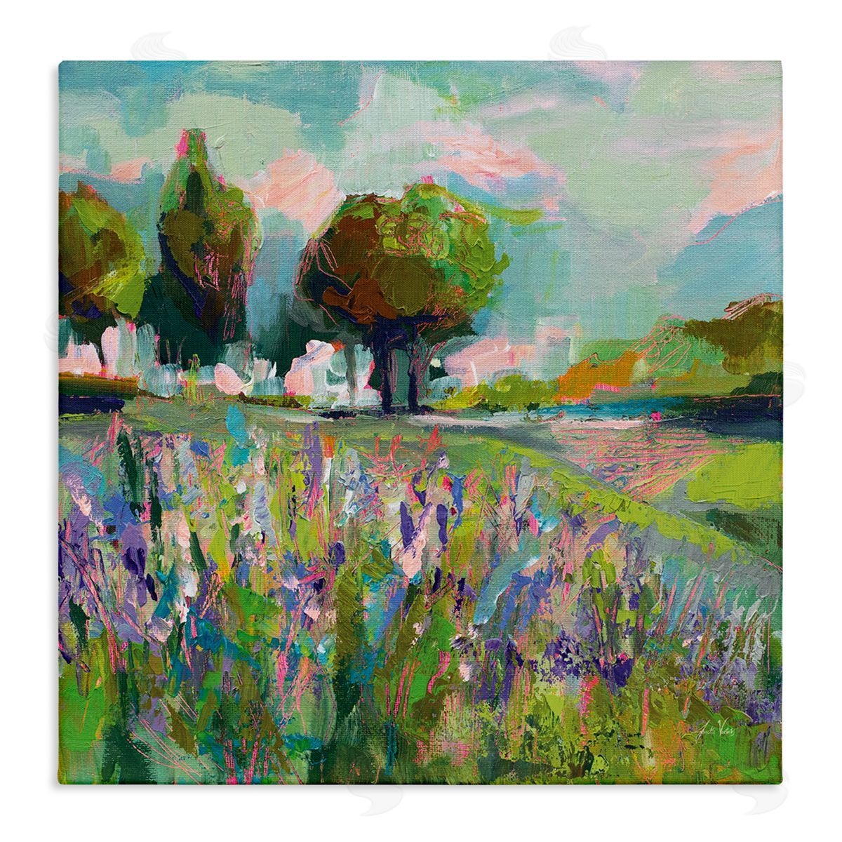 Spring Floral Meadow Landscape Canvas Wall Art, Home Decor by Jeanette Vertentes