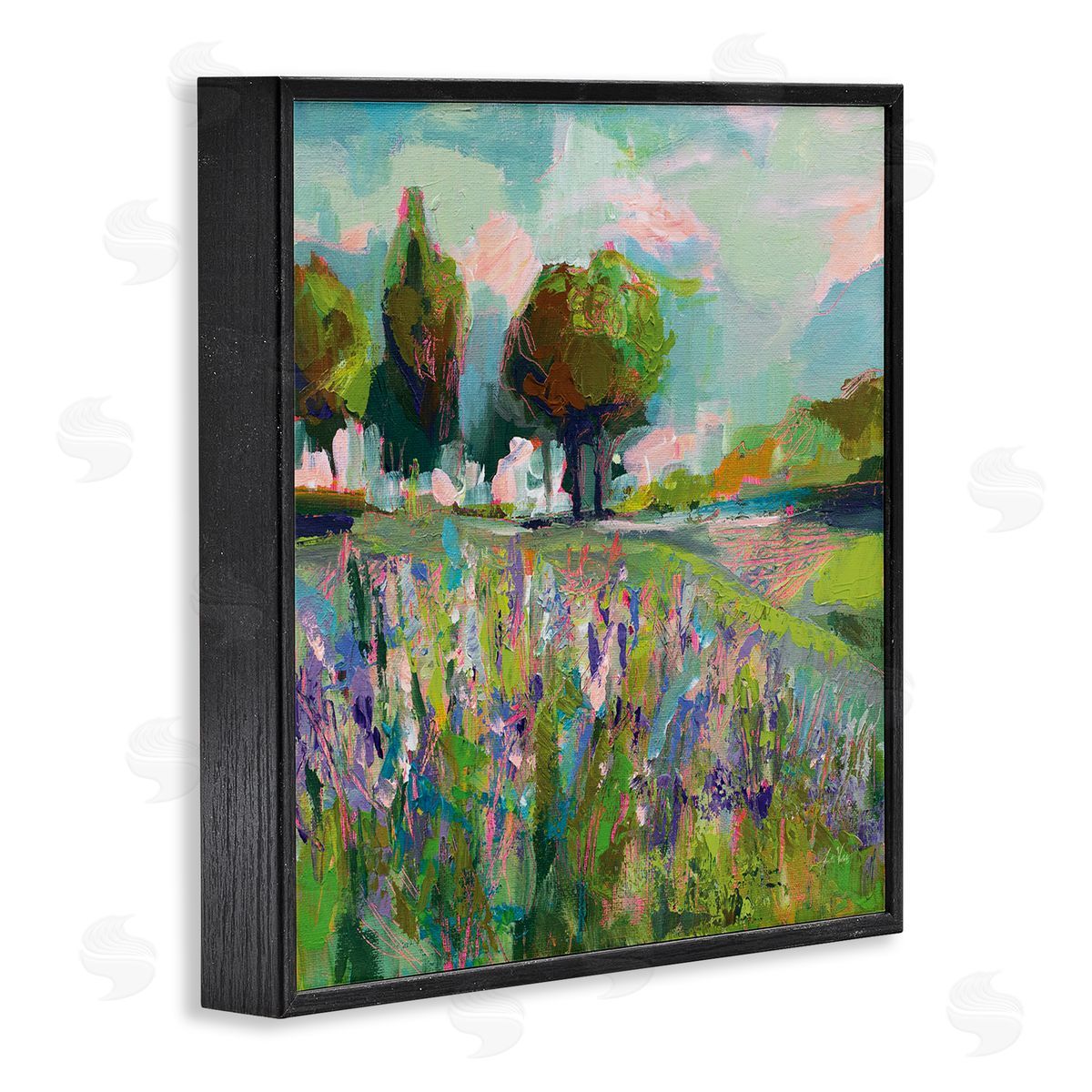 Spring Floral Meadow Landscape Black Frame Print Wall Art, Home Decor by Jeanette Vertentes