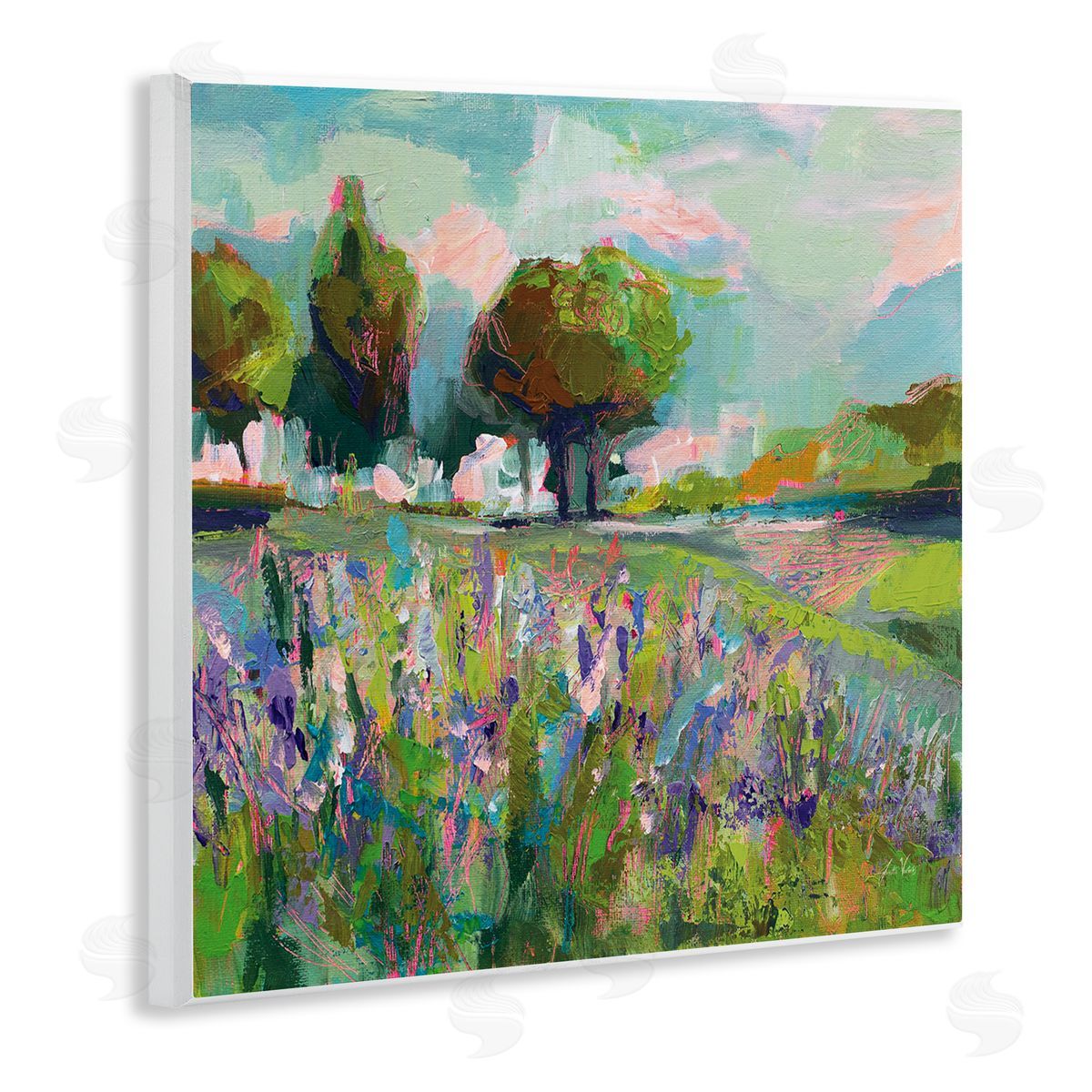Spring Floral Meadow Landscape Wood Plaque Wall Art, Home Decor by Jeanette Vertentes