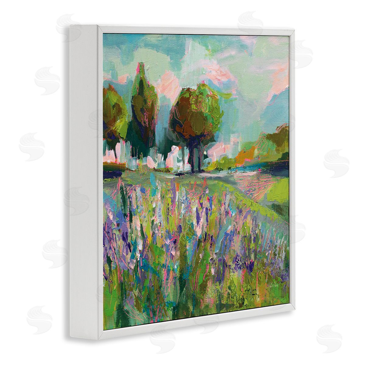 Spring Floral Meadow Landscape White Frame Print Wall Art, Home Decor by Jeanette Vertentes