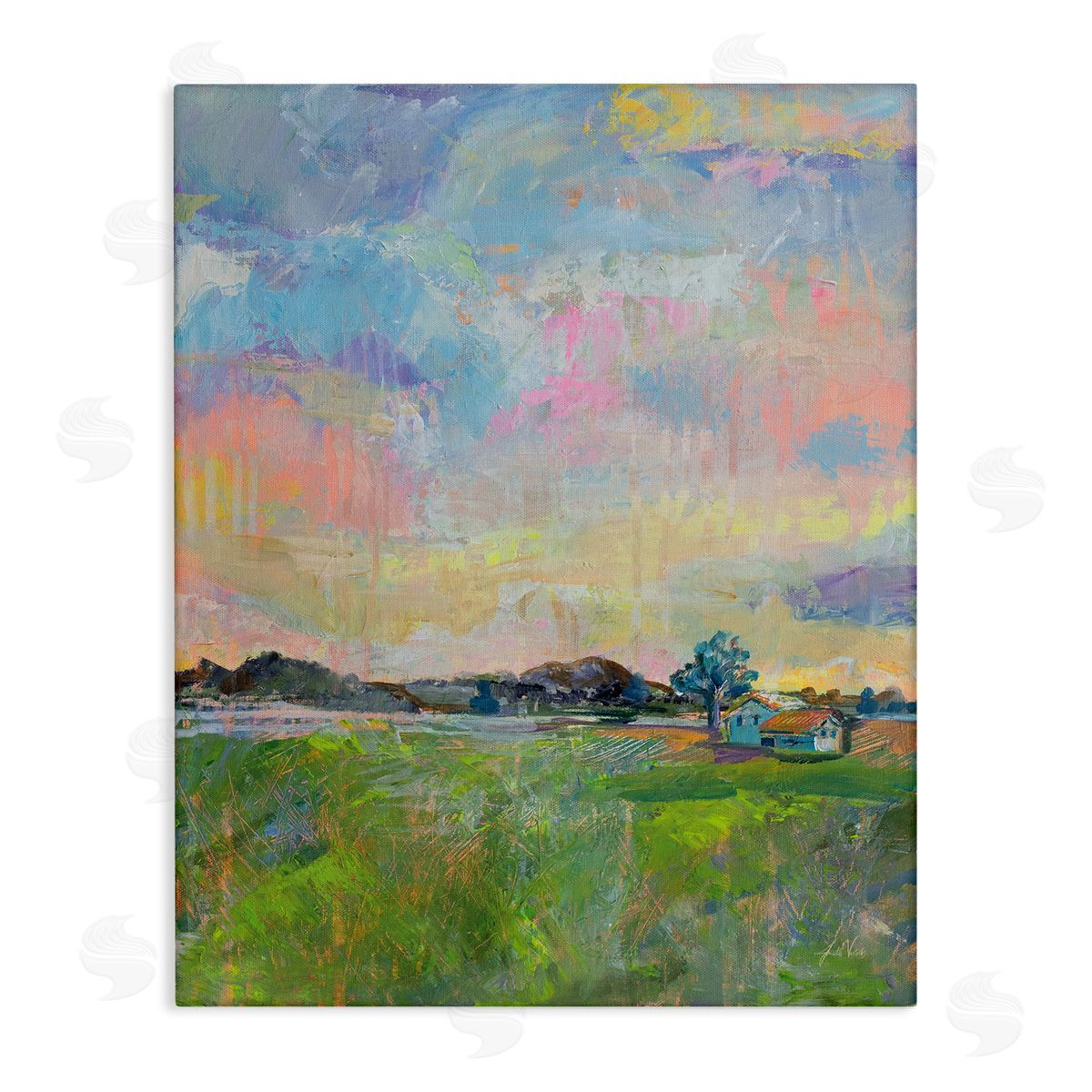 Meadow Sky with Field House Canvas Wall Art, Home Decor by Jeanette Vertentes