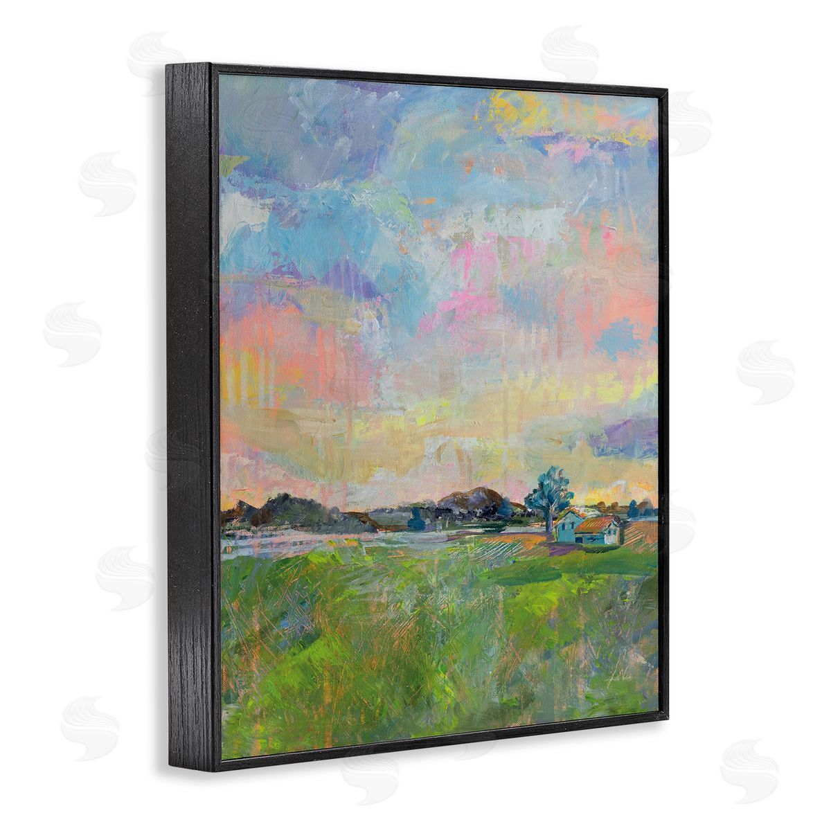 Meadow Sky with Field House Black Frame Print Wall Art, Home Decor by Jeanette Vertentes