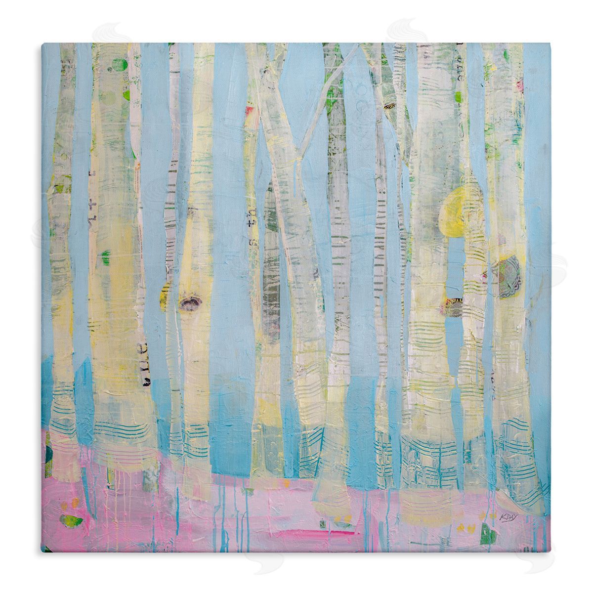 Abstract Soft Birch Tree Painting Canvas Wall Art, Home Decor by Kellie Day