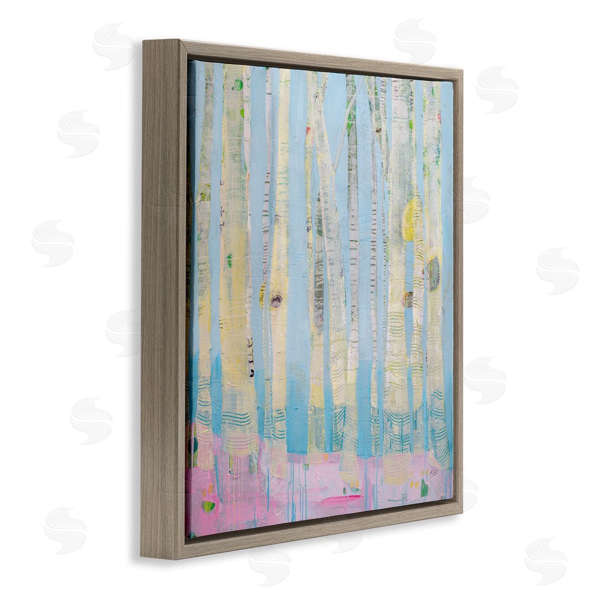 Abstract Soft Birch Tree Painting Brown Floating Frame Canvas Wall Art, Home Decor by Kellie Day
