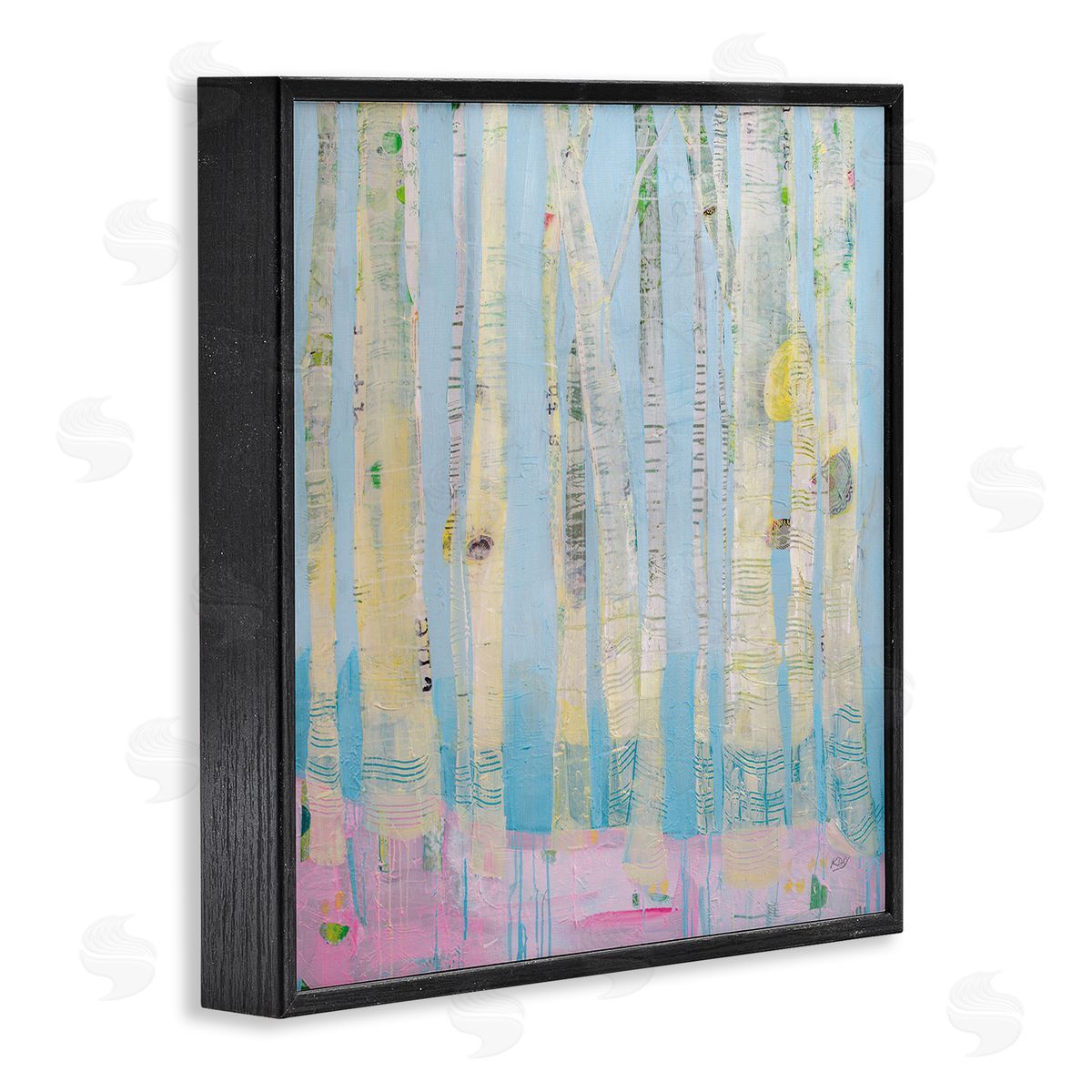 Abstract Soft Birch Tree Painting Black Frame Print Wall Art, Home Decor by Kellie Day