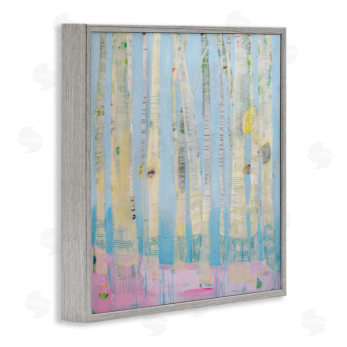 Abstract Soft Birch Tree Painting Grey Frame Print Wall Art, Home Decor by Kellie Day