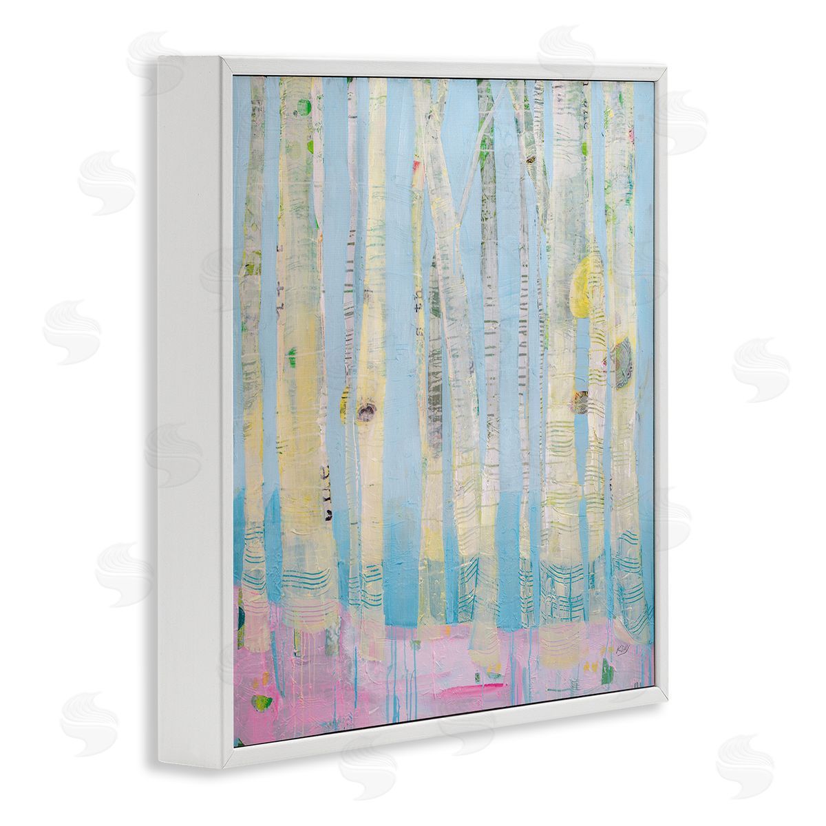 Abstract Soft Birch Tree Painting White Frame Print Wall Art, Home Decor by Kellie Day