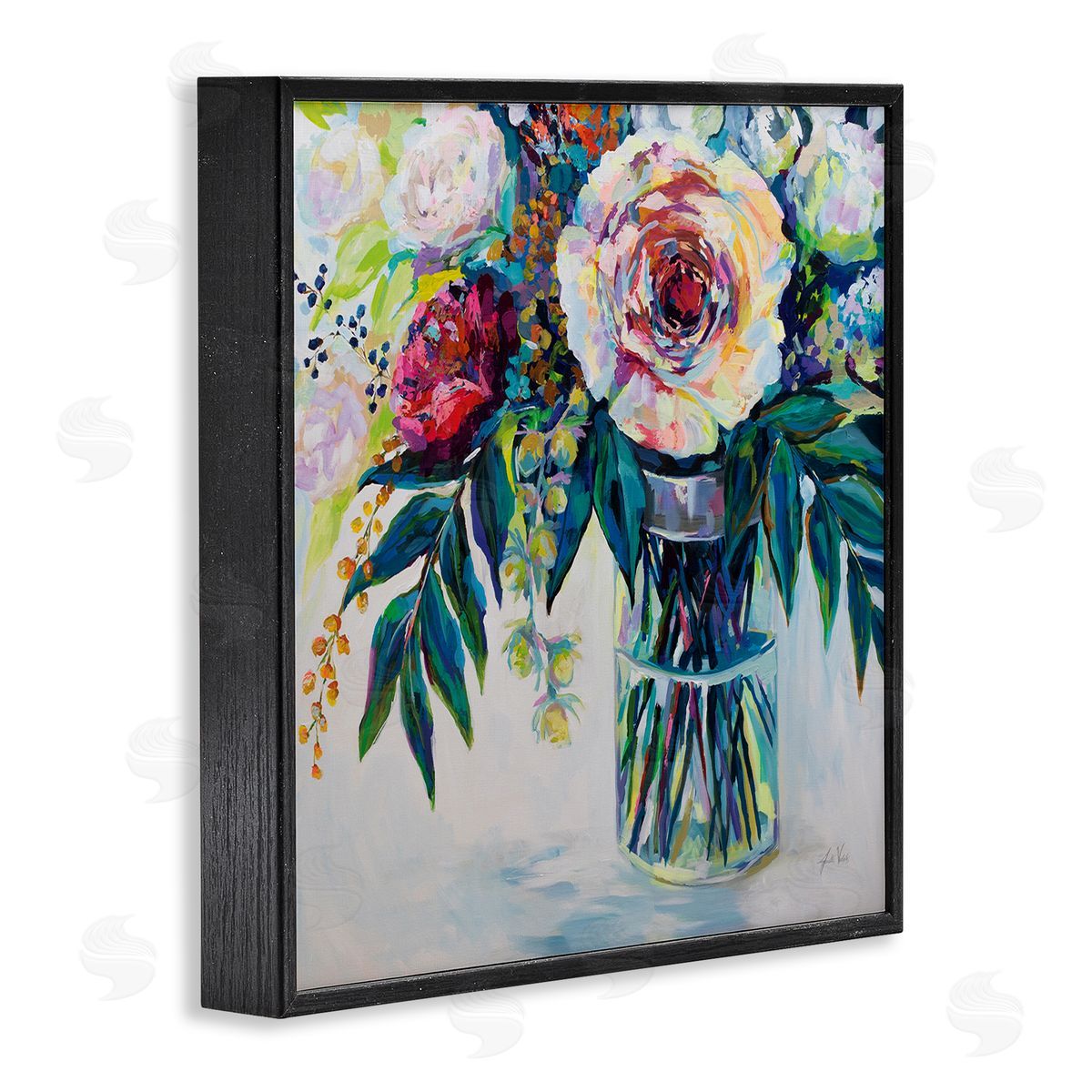 Vibrant Multi-Color Spring Bouquet Black Frame Print Wall Art, Home Decor by Jeanette Vertentes