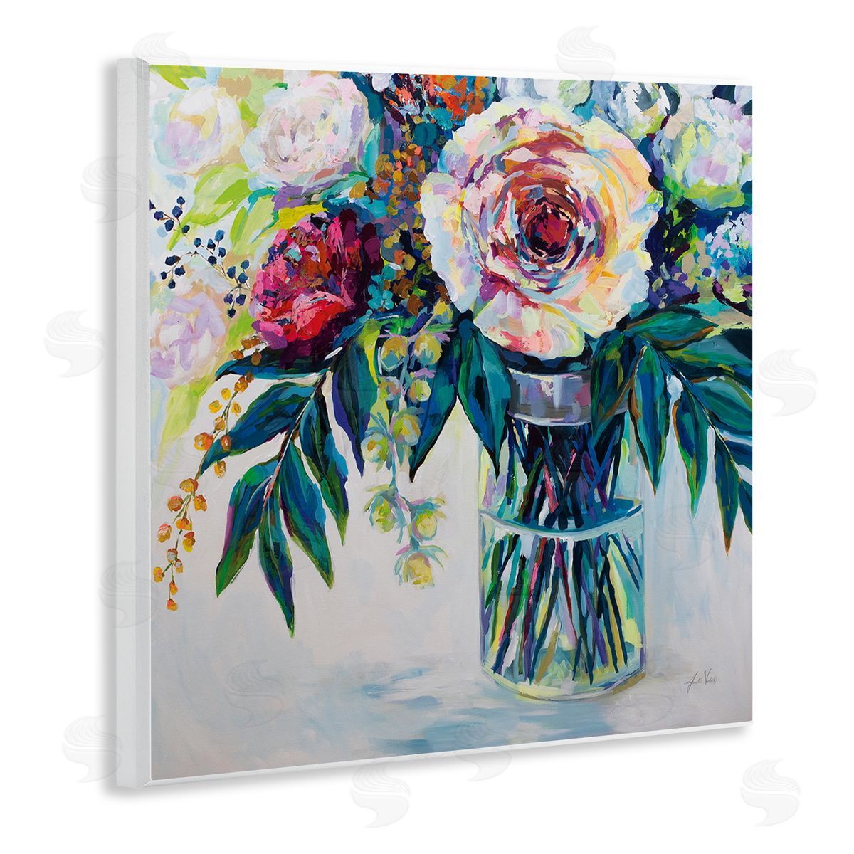 Vibrant Multi-Color Spring Bouquet Wood Plaque Wall Art, Home Decor by Jeanette Vertentes