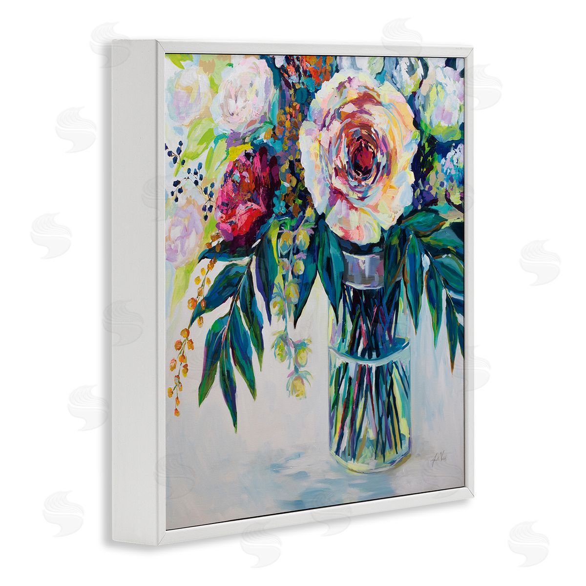 Vibrant Multi-Color Spring Bouquet White Frame Print Wall Art, Home Decor by Jeanette Vertentes