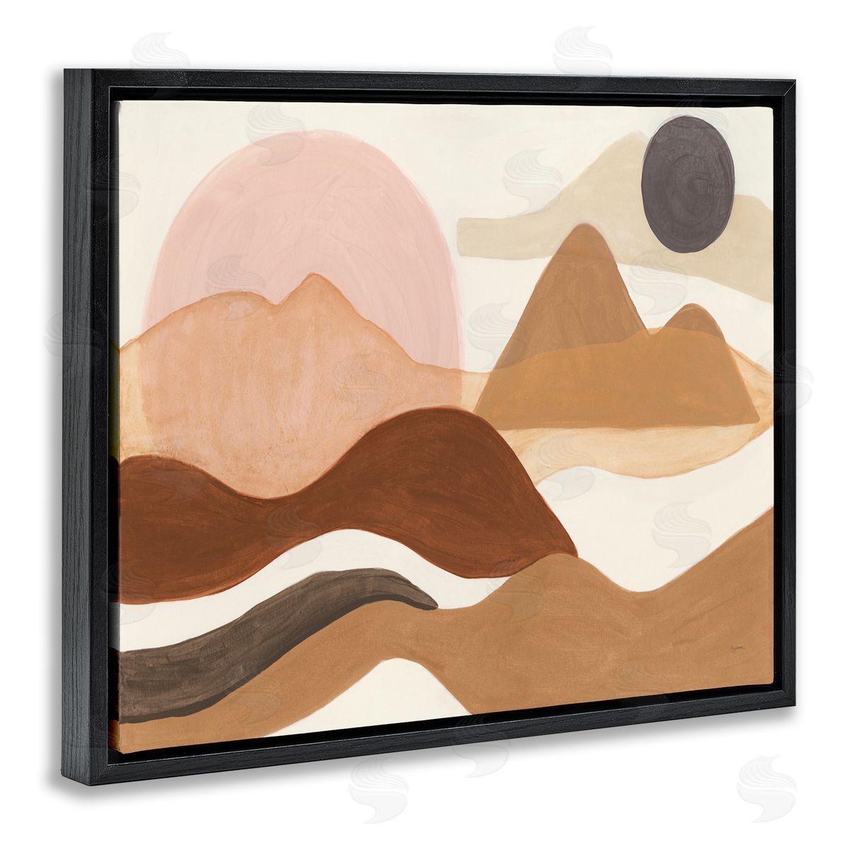 Abstract Mountain Range Terrain Black Floating Frame Canvas Wall Art, Home Decor by Mary Urban
