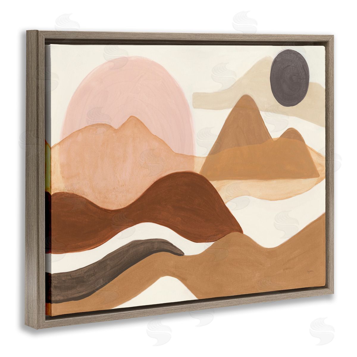 Abstract Mountain Range Terrain Brown Floating Frame Canvas Wall Art, Home Decor by Mary Urban