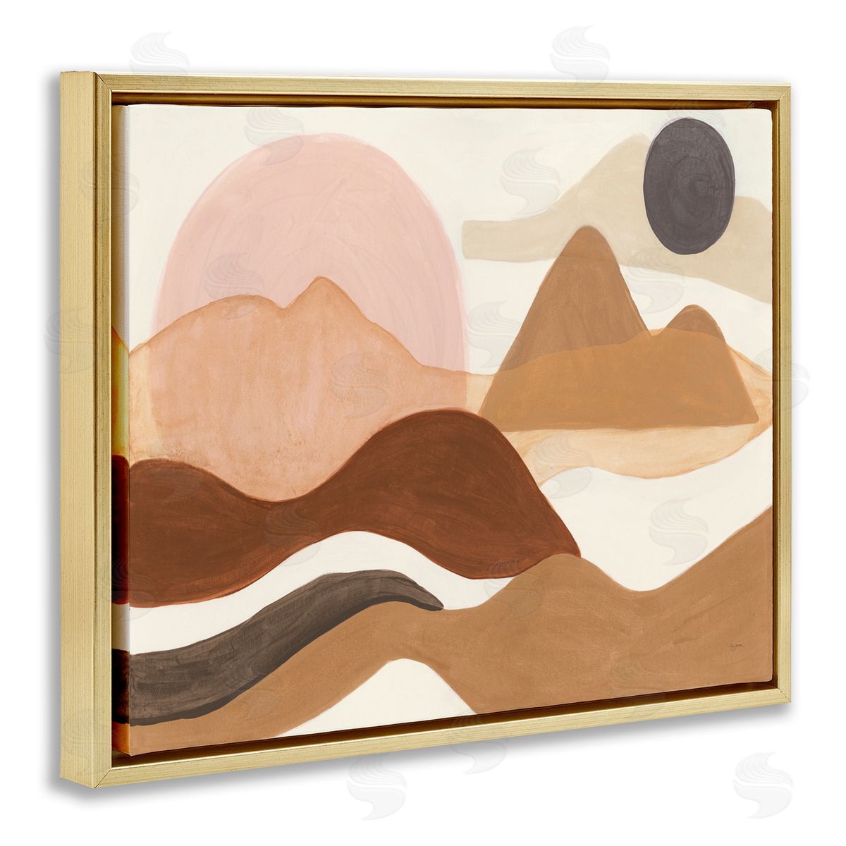 Abstract Mountain Range Terrain Gold Floating Frame Canvas Wall Art, Home Decor by Mary Urban