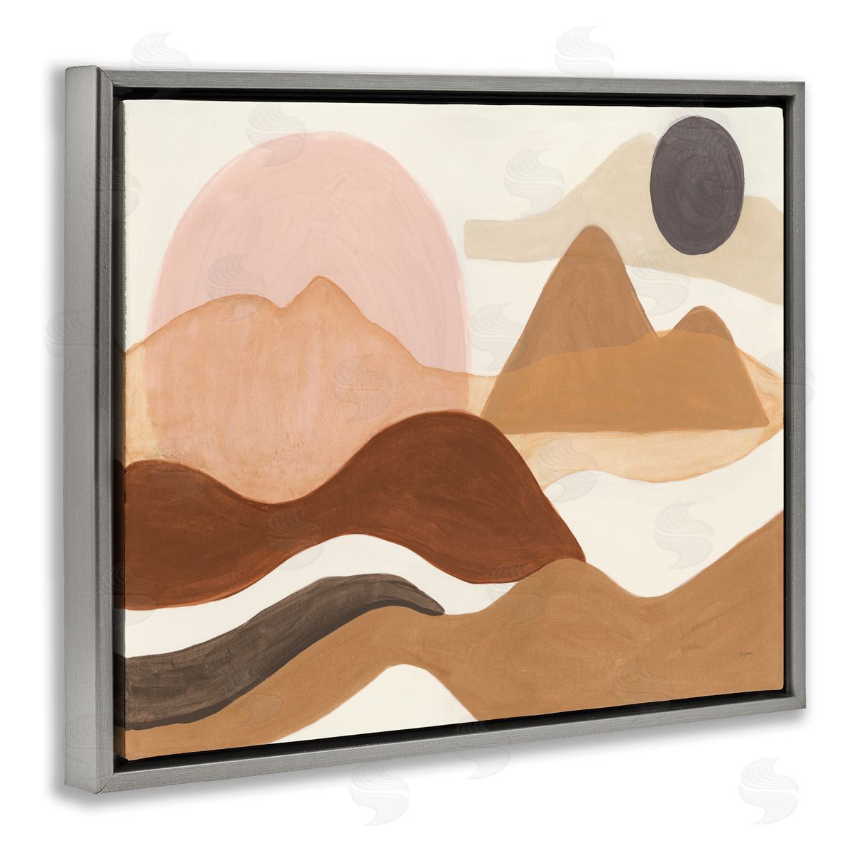 Abstract Mountain Range Terrain Grey Floating Frame Canvas Wall Art, Home Decor by Mary Urban