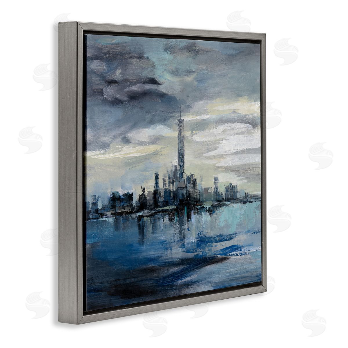 Storm Cloud City Building Skyline Grey Floating Frame Canvas Wall Art, Home Decor by Silvia Vassileva