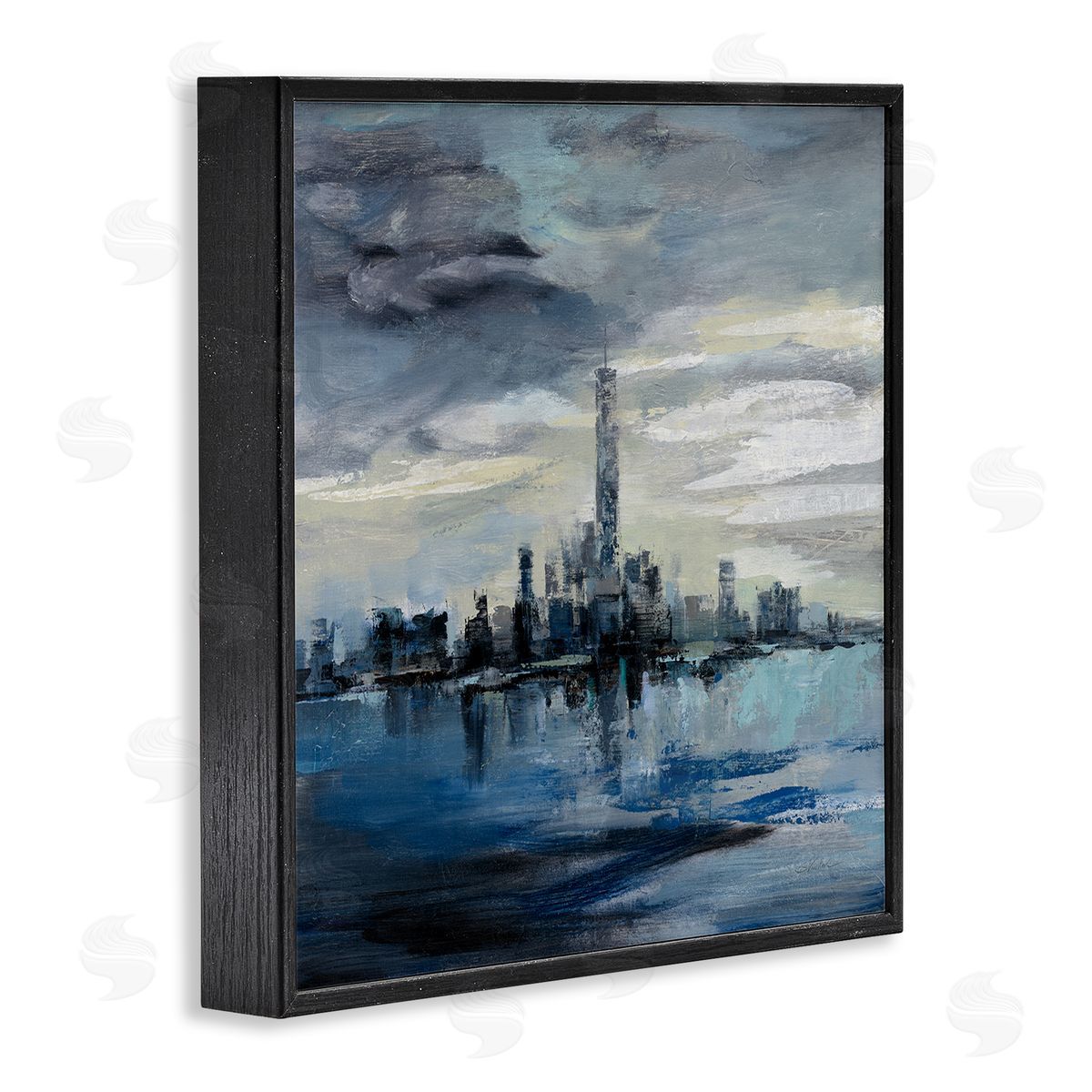 Storm Cloud City Building Skyline Black Frame Print Wall Art, Home Decor by Silvia Vassileva