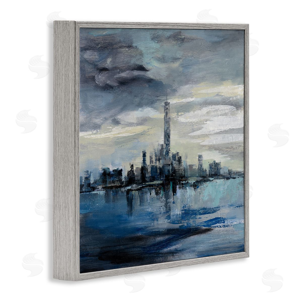 Storm Cloud City Building Skyline Grey Frame Print Wall Art, Home Decor by Silvia Vassileva