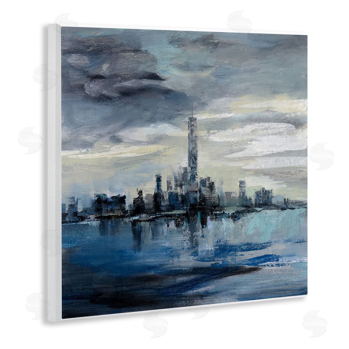 Storm Cloud City Building Skyline Wood Plaque Wall Art, Home Decor by Silvia Vassileva