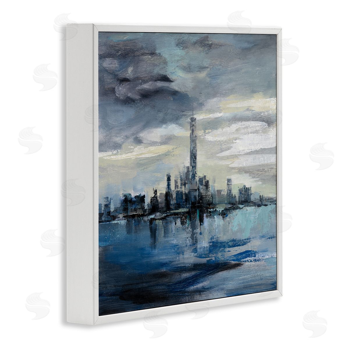 Storm Cloud City Building Skyline White Frame Print Wall Art, Home Decor by Silvia Vassileva