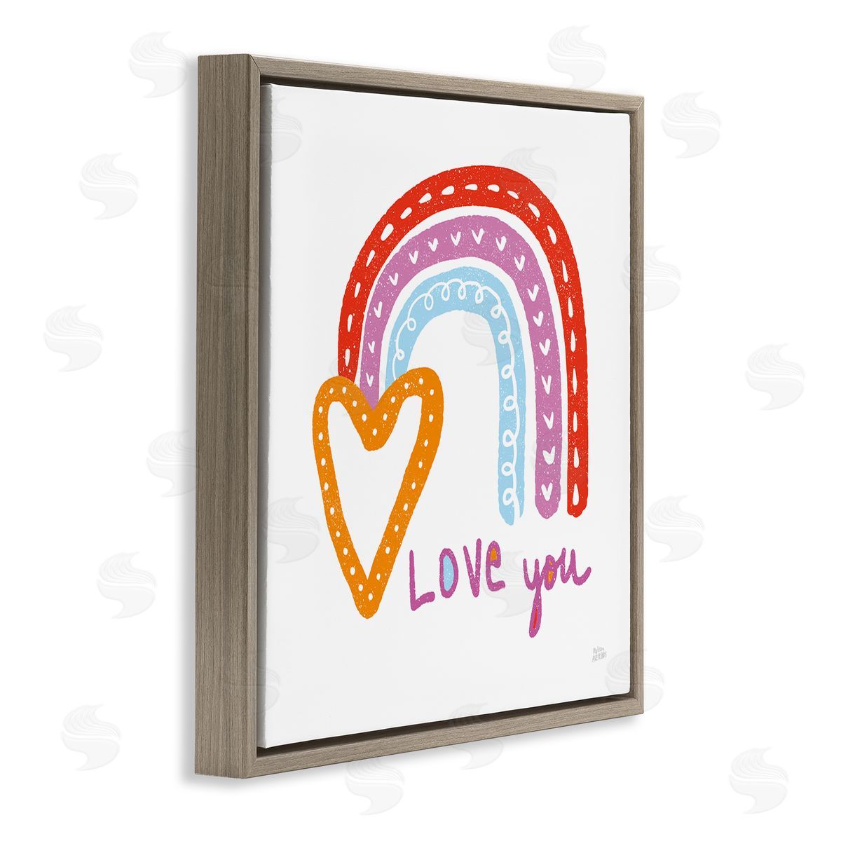 Love You & Rainbow Hearts Brown Floating Frame Canvas Wall Art, Home Decor by Melissa Averinos