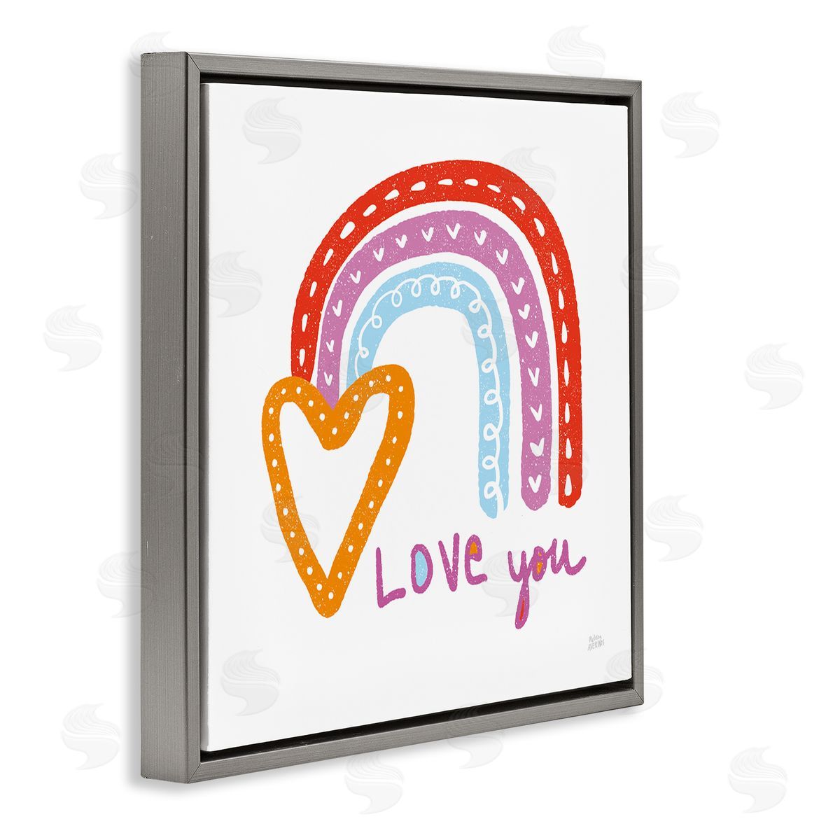 Love You & Rainbow Hearts Grey Floating Frame Canvas Wall Art, Home Decor by Melissa Averinos
