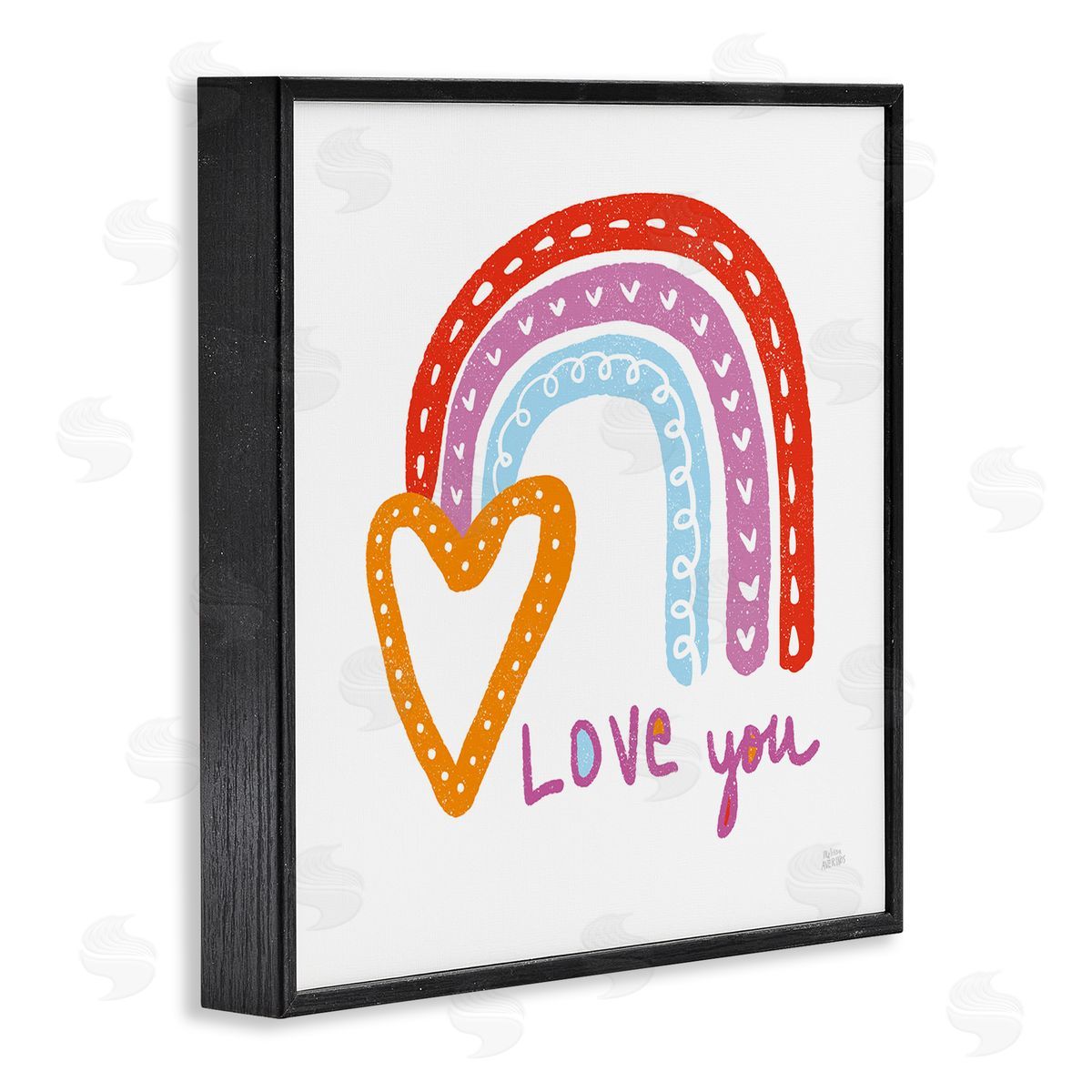 Love You & Rainbow Hearts Black Frame Print Wall Art, Home Decor by Melissa Averinos