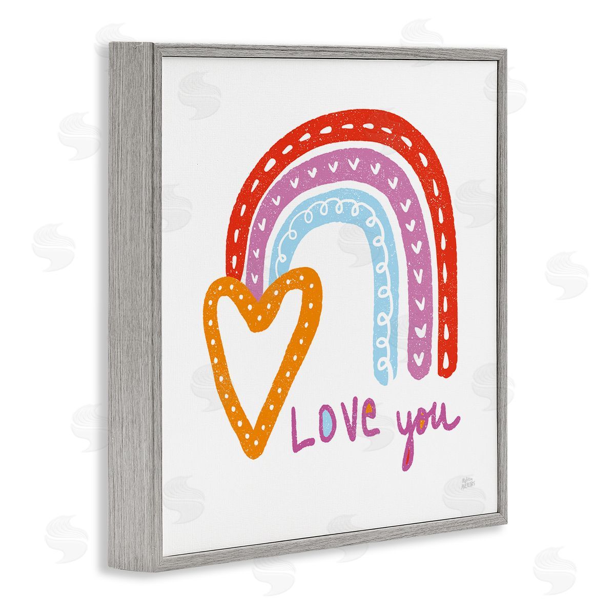 Love You & Rainbow Hearts Grey Frame Print Wall Art, Home Decor by Melissa Averinos