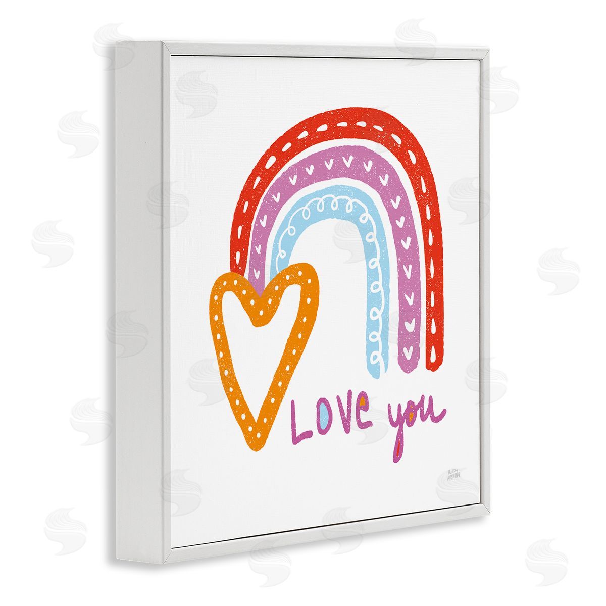 Love You & Rainbow Hearts White Frame Print Wall Art, Home Decor by Melissa Averinos