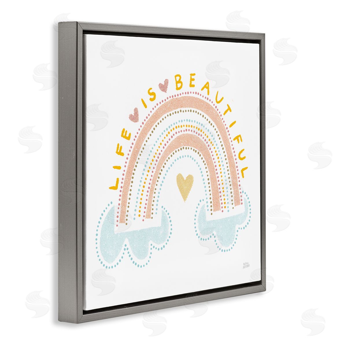 Life Is Beautiful Patterned Rainbow Grey Floating Frame Canvas Wall Art, Home Decor by Melissa Averinos
