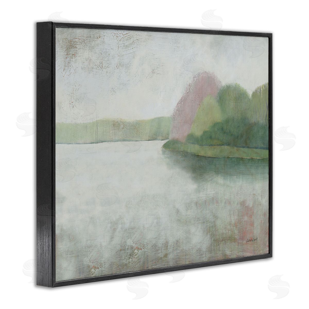 Tranquil Lake and Island Landscape Black Frame Print Wall Art, Home Decor by Kathrine Lovell