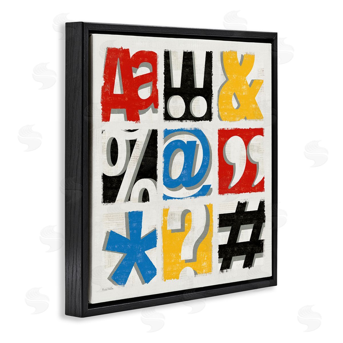 Collage of Computer Symbols Black Floating Frame Canvas Wall Art, Home Decor by Michael Mullan