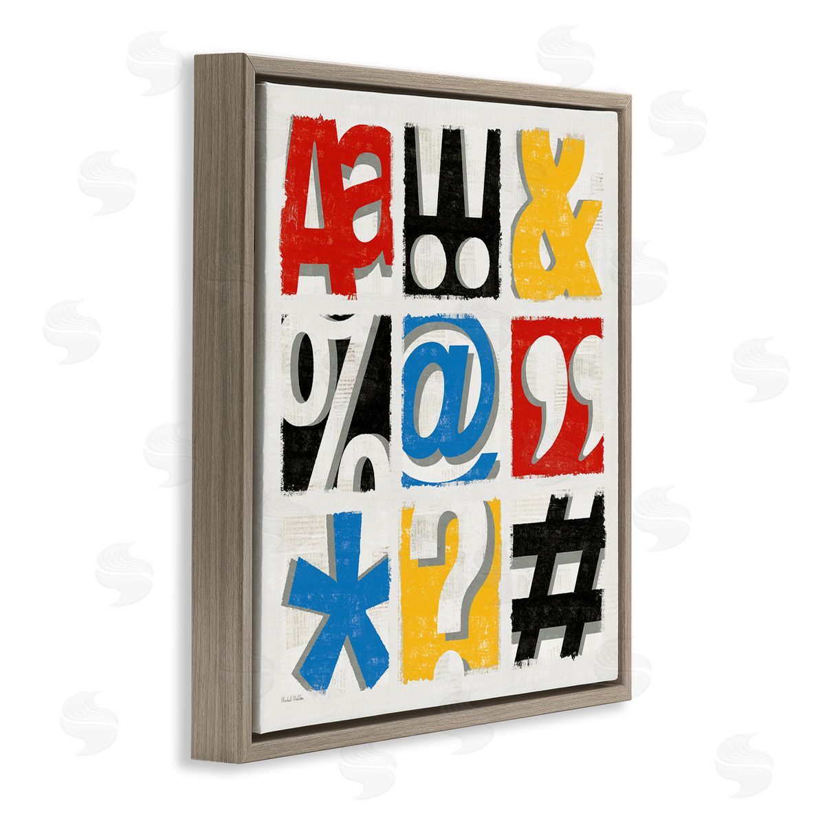Collage of Computer Symbols Brown Floating Frame Canvas Wall Art, Home Decor by Michael Mullan