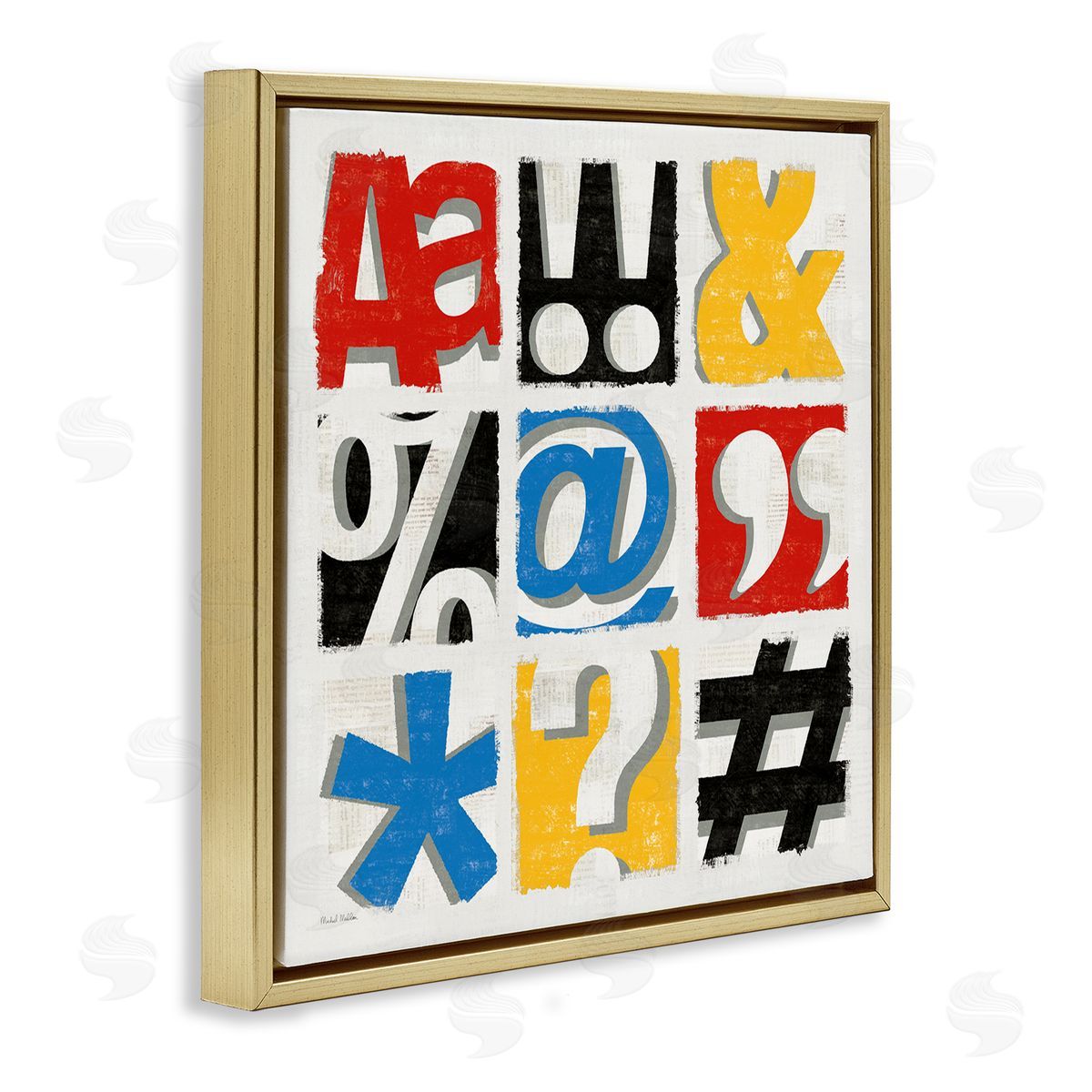 Collage of Computer Symbols Gold Floating Frame Canvas Wall Art, Home Decor by Michael Mullan